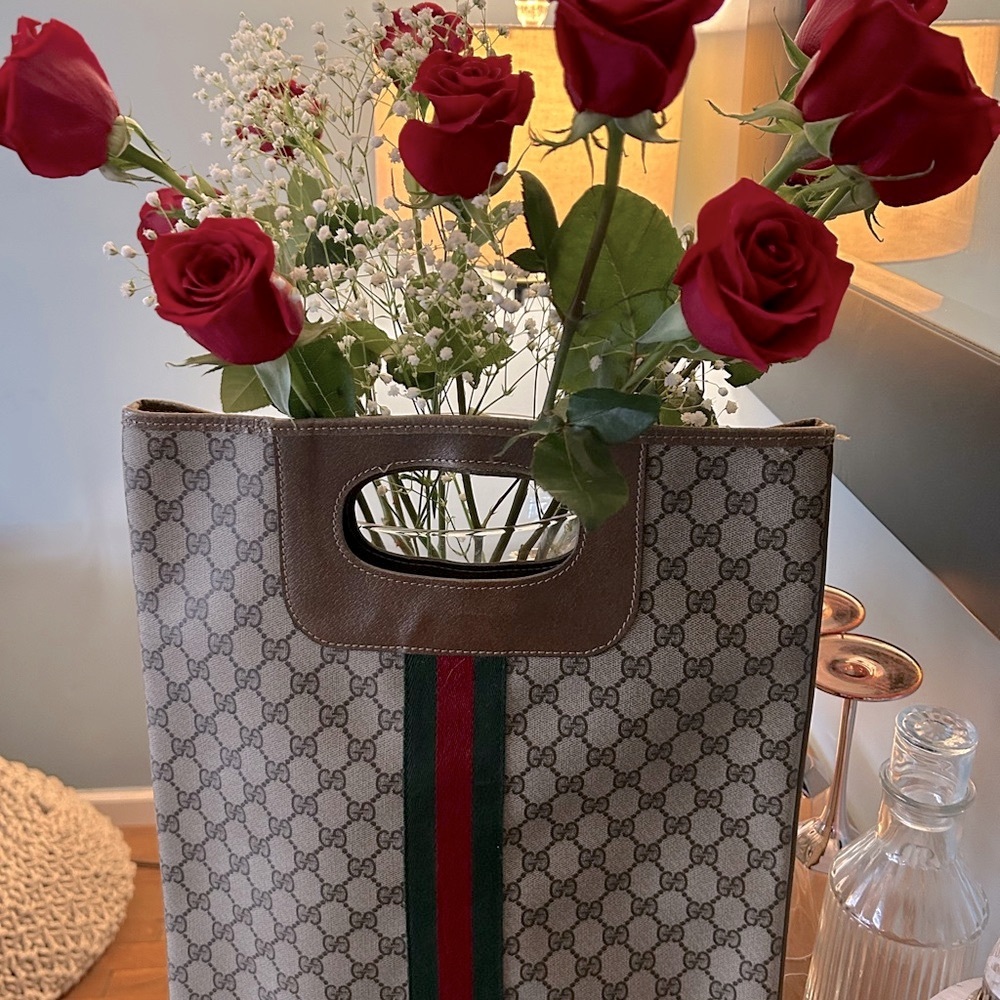 Gucci Rare Beige and Green web Tote Bag